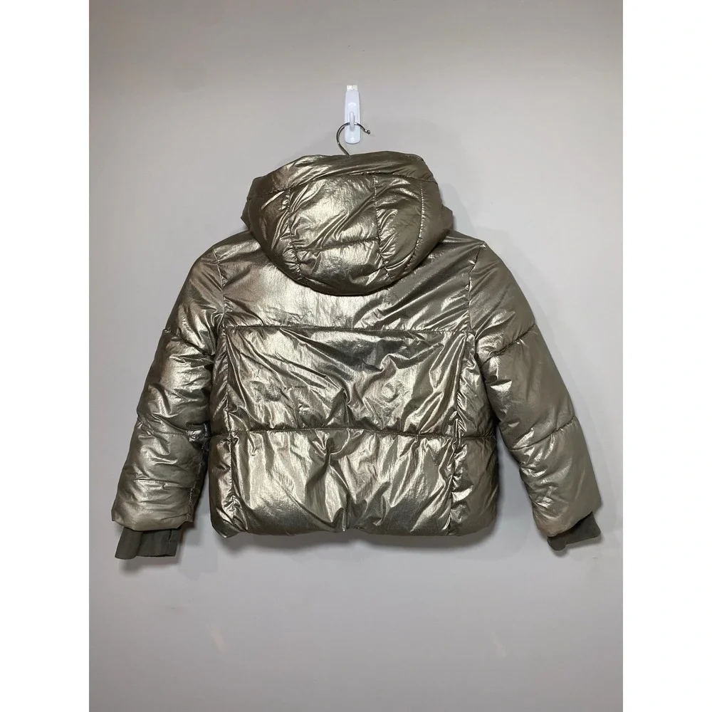 GAP Kids XSMALL Metallic Bronze Gold Puffer Coat Jacket Hooded Fleece Storm Cuff